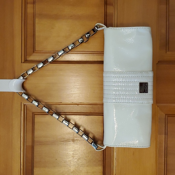 Kooba White Leather Clutch Shoulder Bag With Silver Hardware